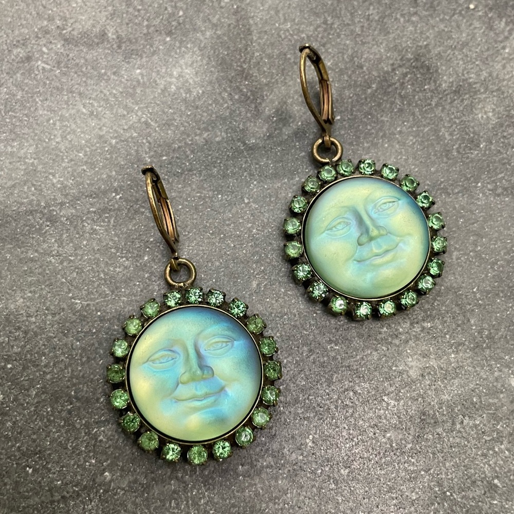 Kirks Folly Blue Moon Earrings with Green Accents